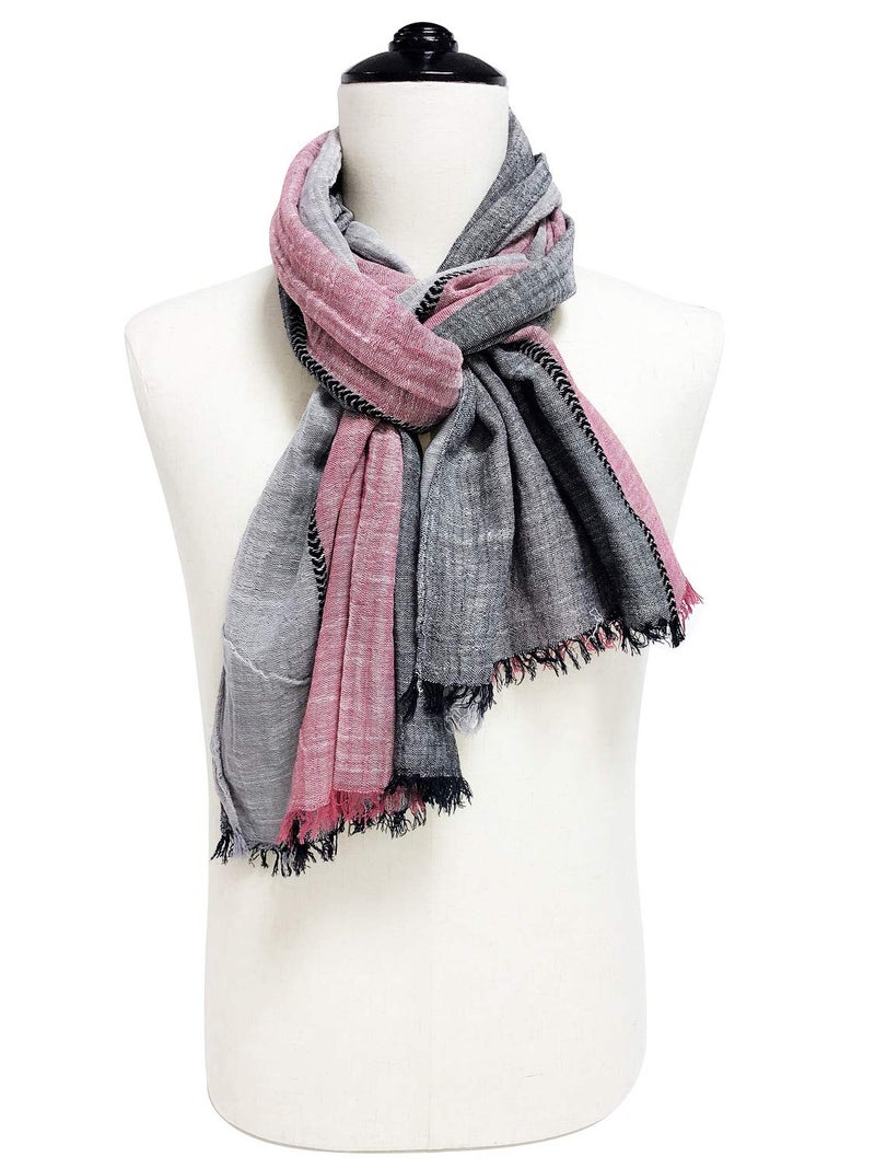 GERINLY Color Block Autumn Scarf for Men Long Neck Wraps Flax Shawl Urbanstyle Scarf Gift for Men Women Indoor Scarves (Black Marroon Gray) - Image 4